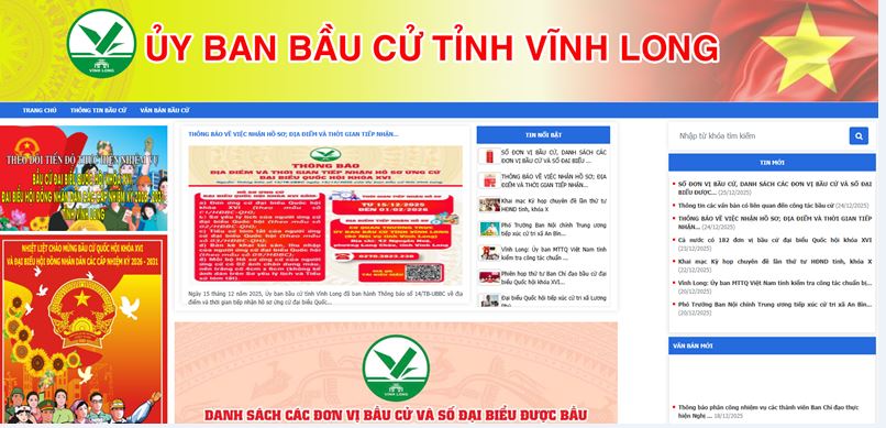 Giới thiệu trang thông tin điện tử của Ủy ban bầu cử tỉnh Vĩnh Long phục vụ công tác bầu cử đại biểu Quốc hội khóa XVI và đại biểu Hội đồng nhân dân các cấp nhiệm kỳ 2026 - 2031